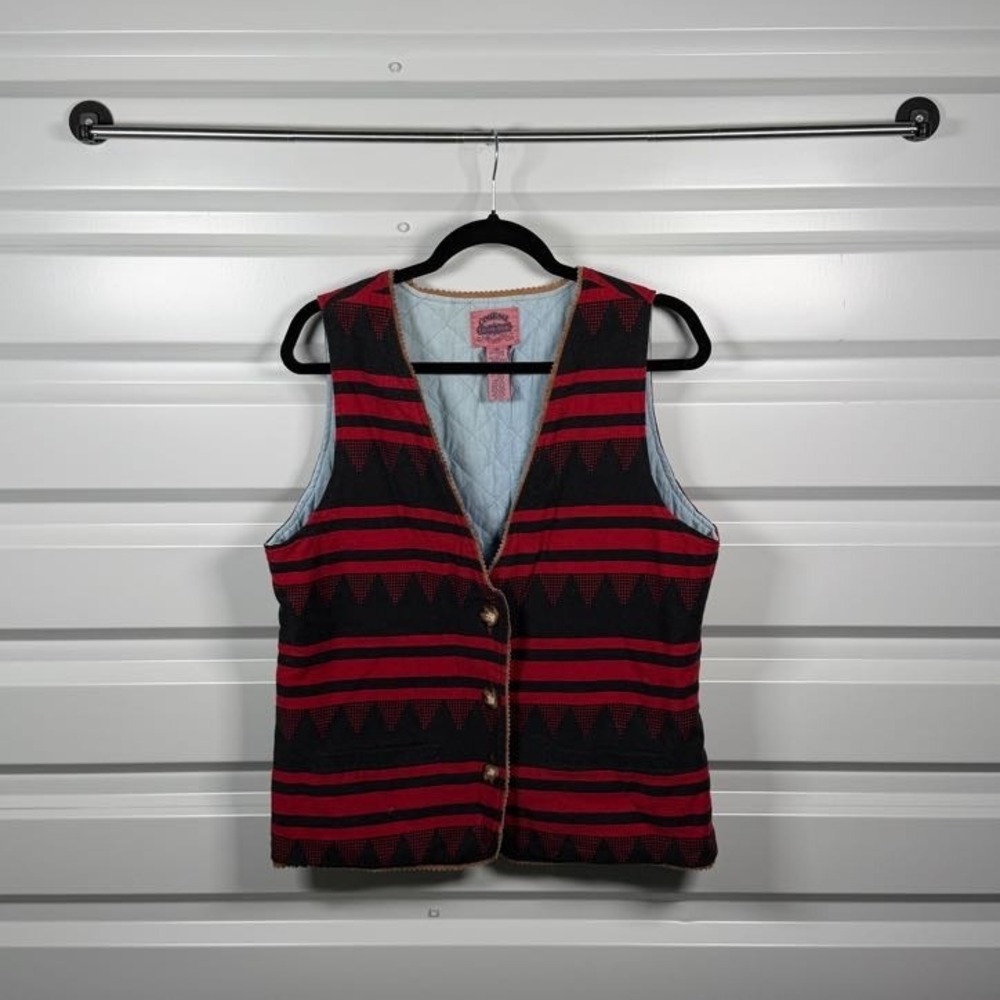 Cambridge Country Store Vintage Red Black Southwestern Quilted Vest Suede‎ Trim